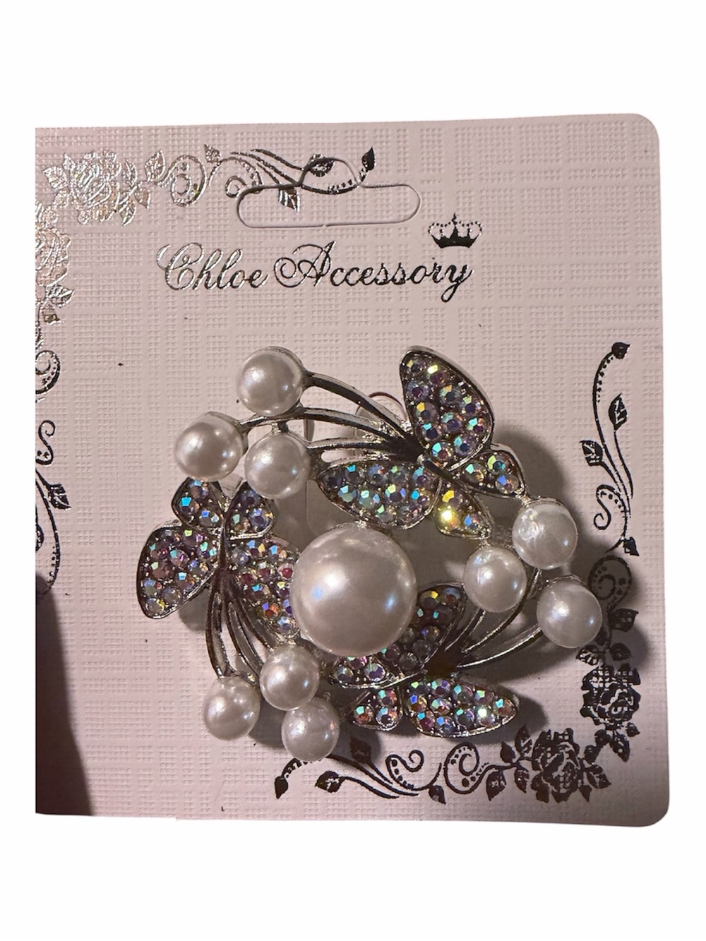Pearl & Crystal Butterfly Brooch - Pink/Iridescent